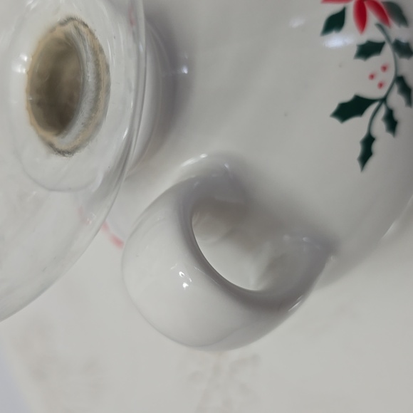 Vintage Holly Berry Porcelain Glass Hurricane Candleholder Taiwan Christmas - Picture 14 of 16